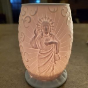 Partylite - Rare Sacred Heart of Jesus Tealight Holder 4 1/2 inches tall Ceramic